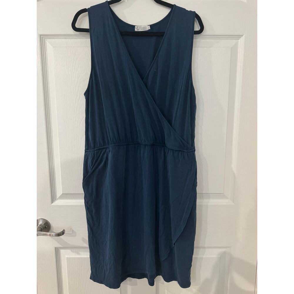 Carve Designs Blue Sleeveless Wrap Style Dress Pockets Stretch Size XL‎